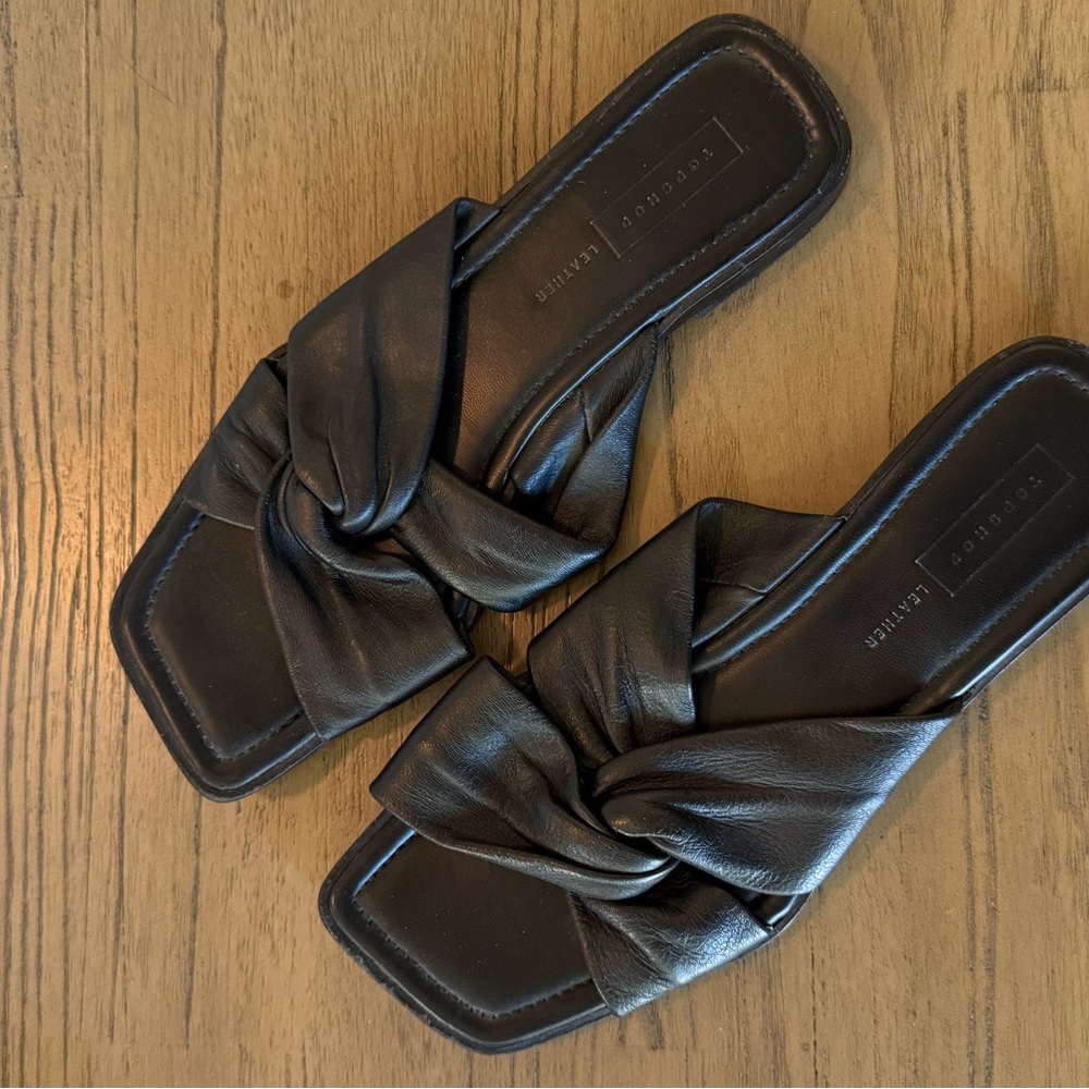 Topshop Black Leather Twist Sandals